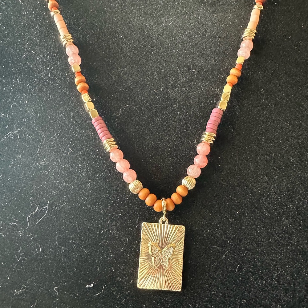 Park Lane STORY Gold and Pink Butterfly Pendant Necklace